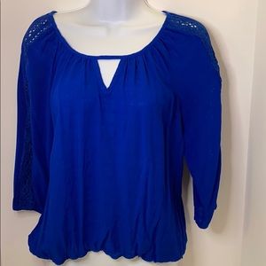 I.N. Studio royal blue top. Three quarter sleeves